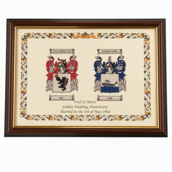 double coat of arms dark gold frame