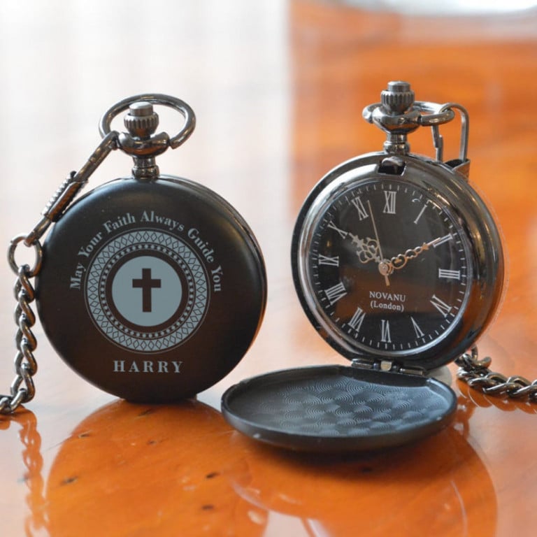 Personalised Christening Pocket Watch Round Cross