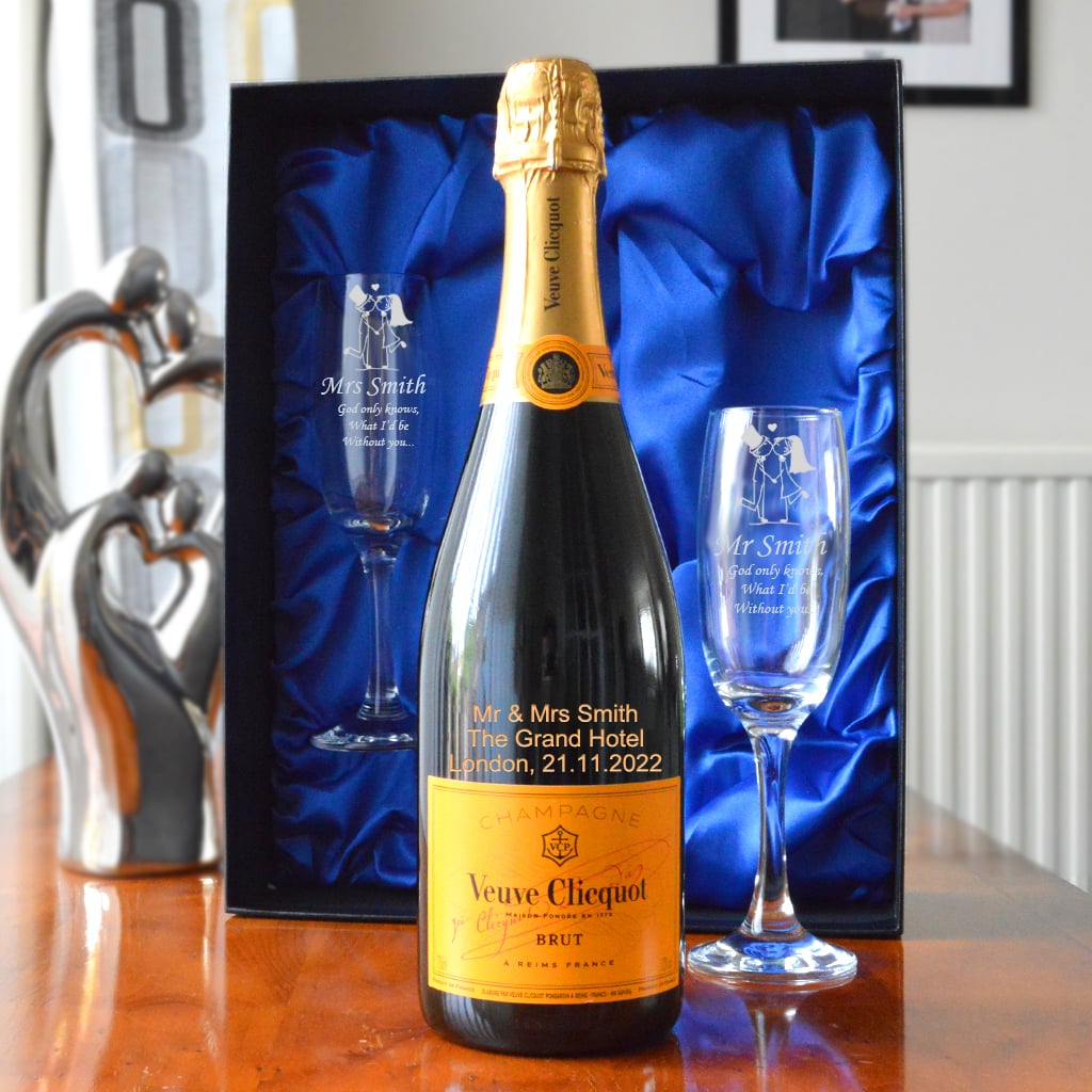 Personalised Wedding Veuve Clicquot Champagne Gift Set with Engraved