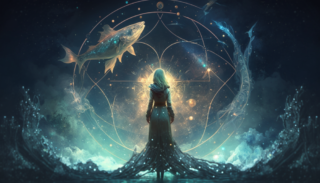 Futuristic Pisces zodiac sign starry sky pisces