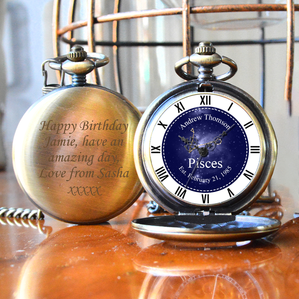 Personalised Pisces Constellation Pocket Watch