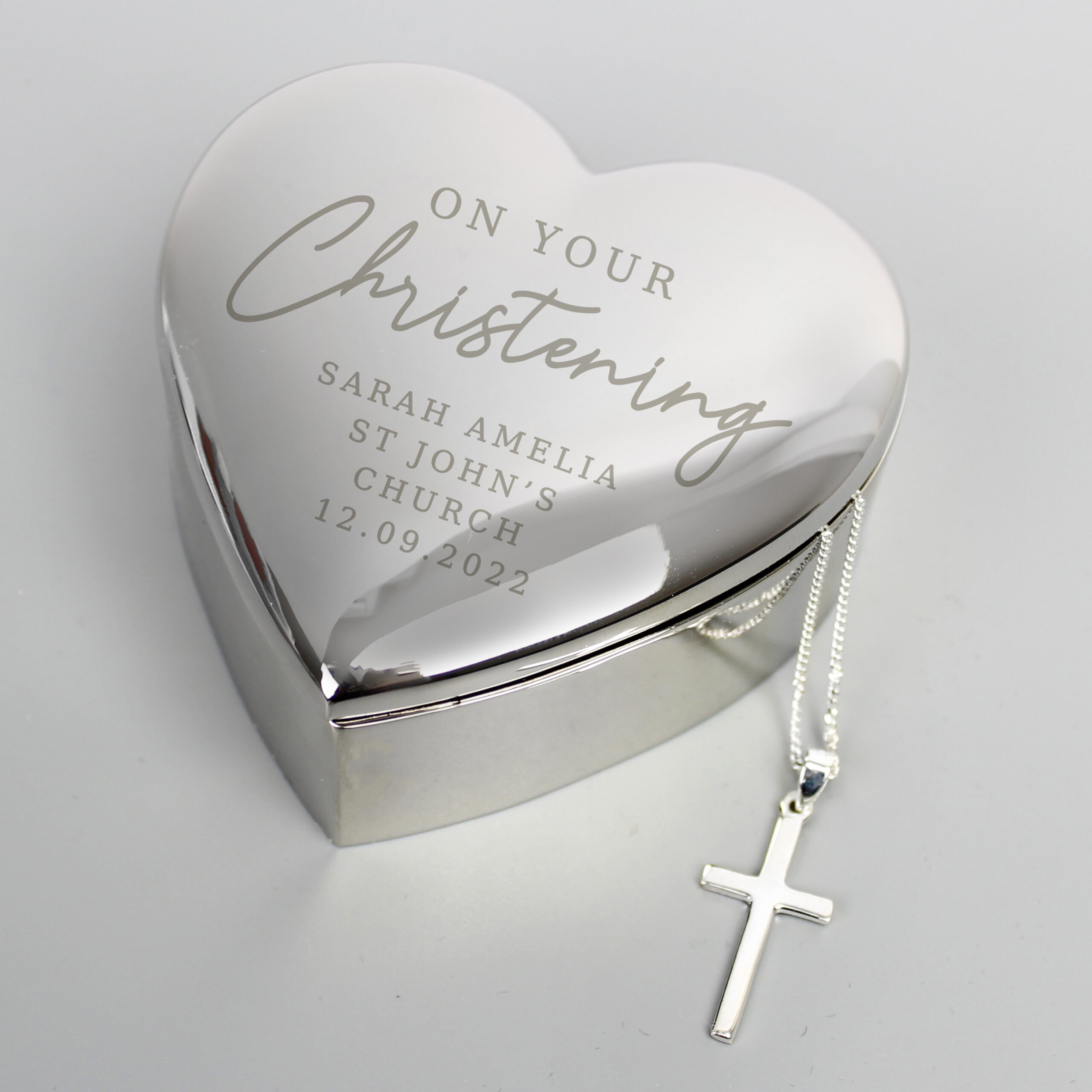 Personalised Heart Christening Trinket Box in Gift Box