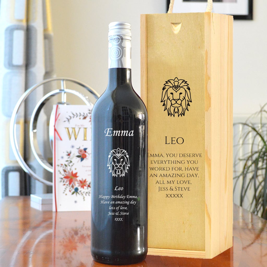 Personalised Leo Design Wine And Carry Box Set from GiftsOnline4U