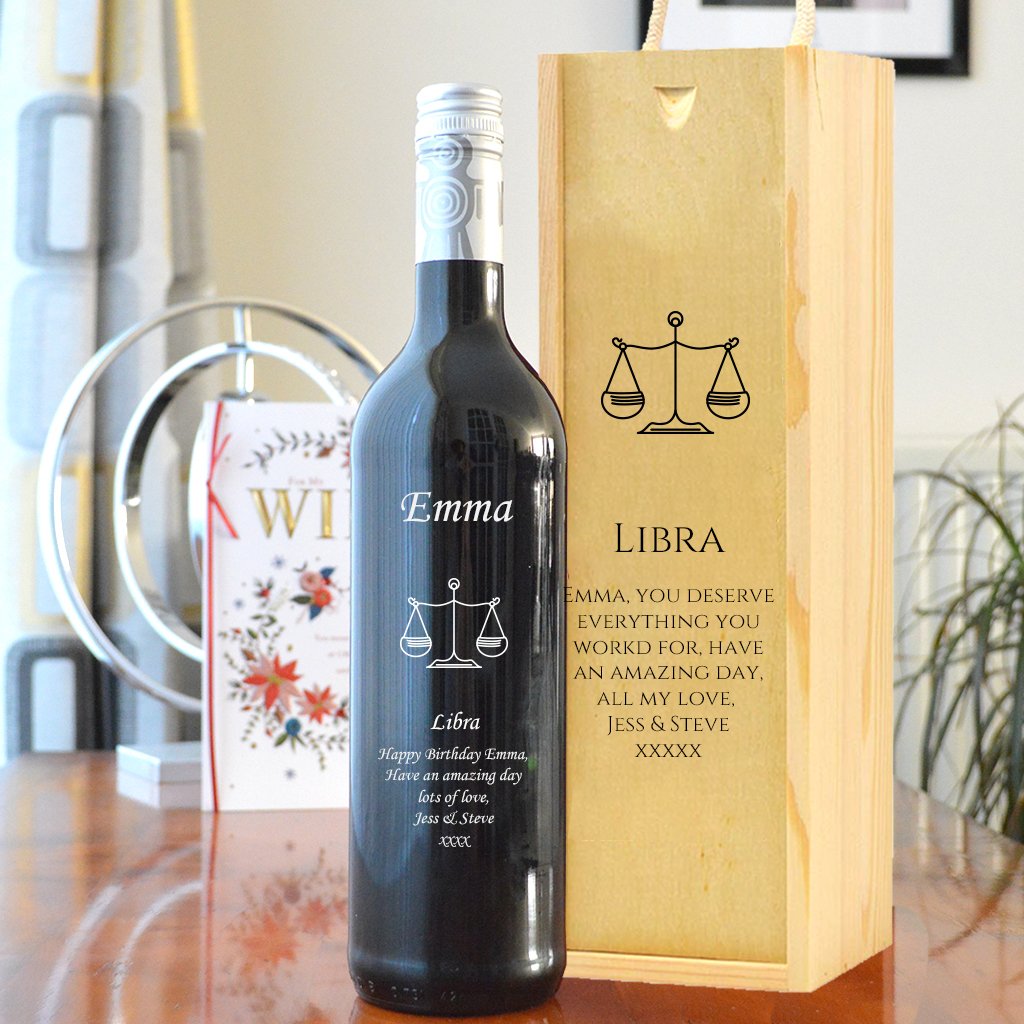 Personalised Libra Design Wine And Carry Box Set from GiftsOnline4U