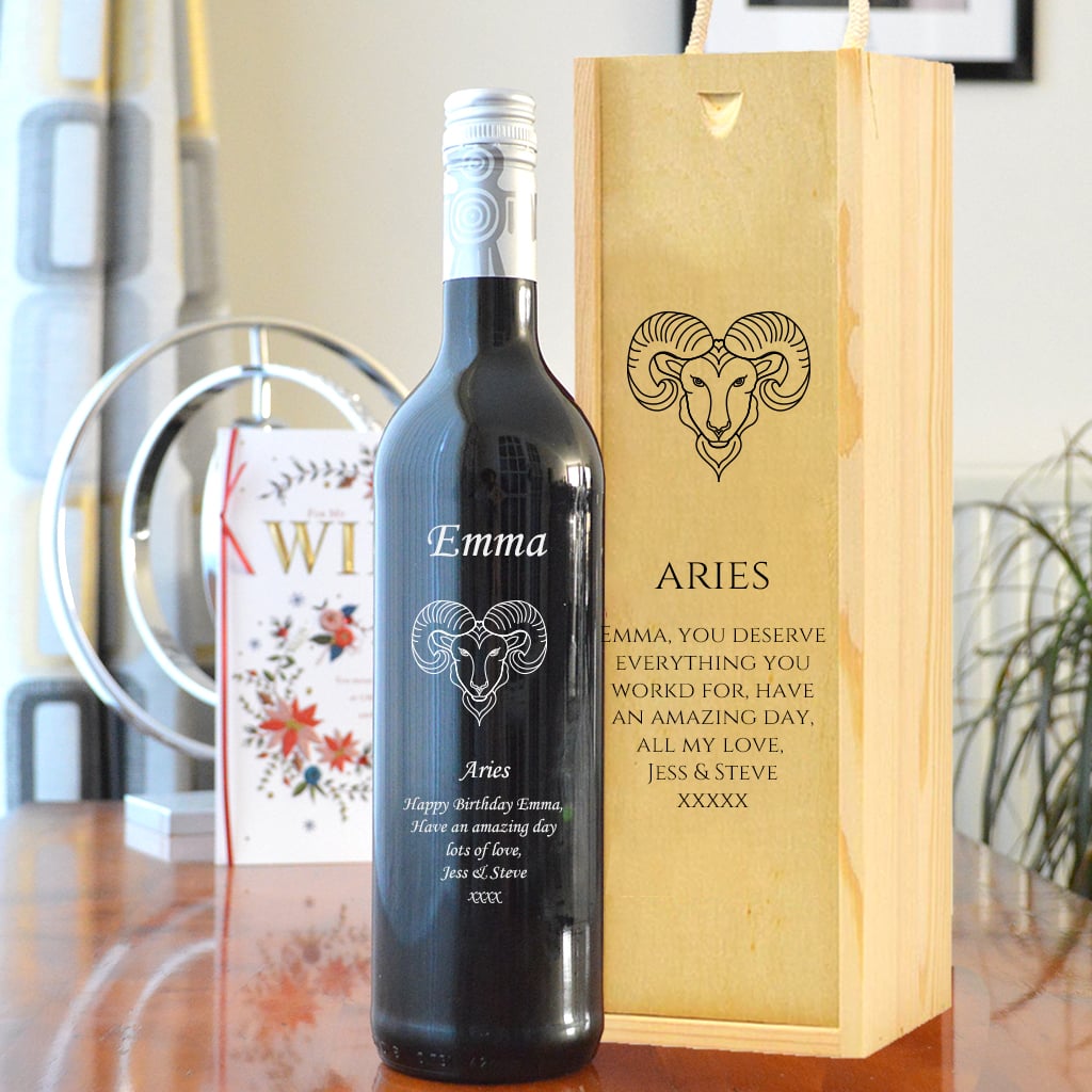 Personalised Aries Design Wine And Carry Box Set from GiftsOnline4U
